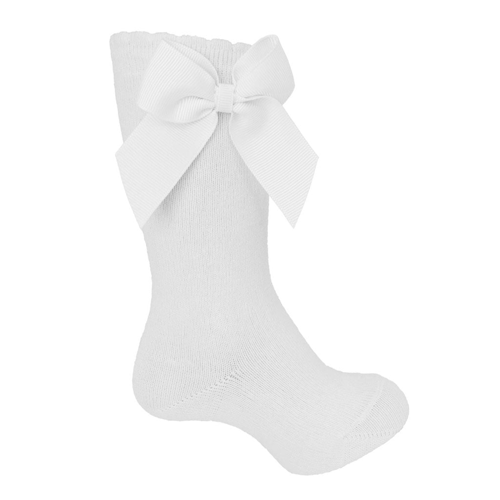 Carlomagno Girls White Bow Knee Socks - Madison-Drake Children's Boutique