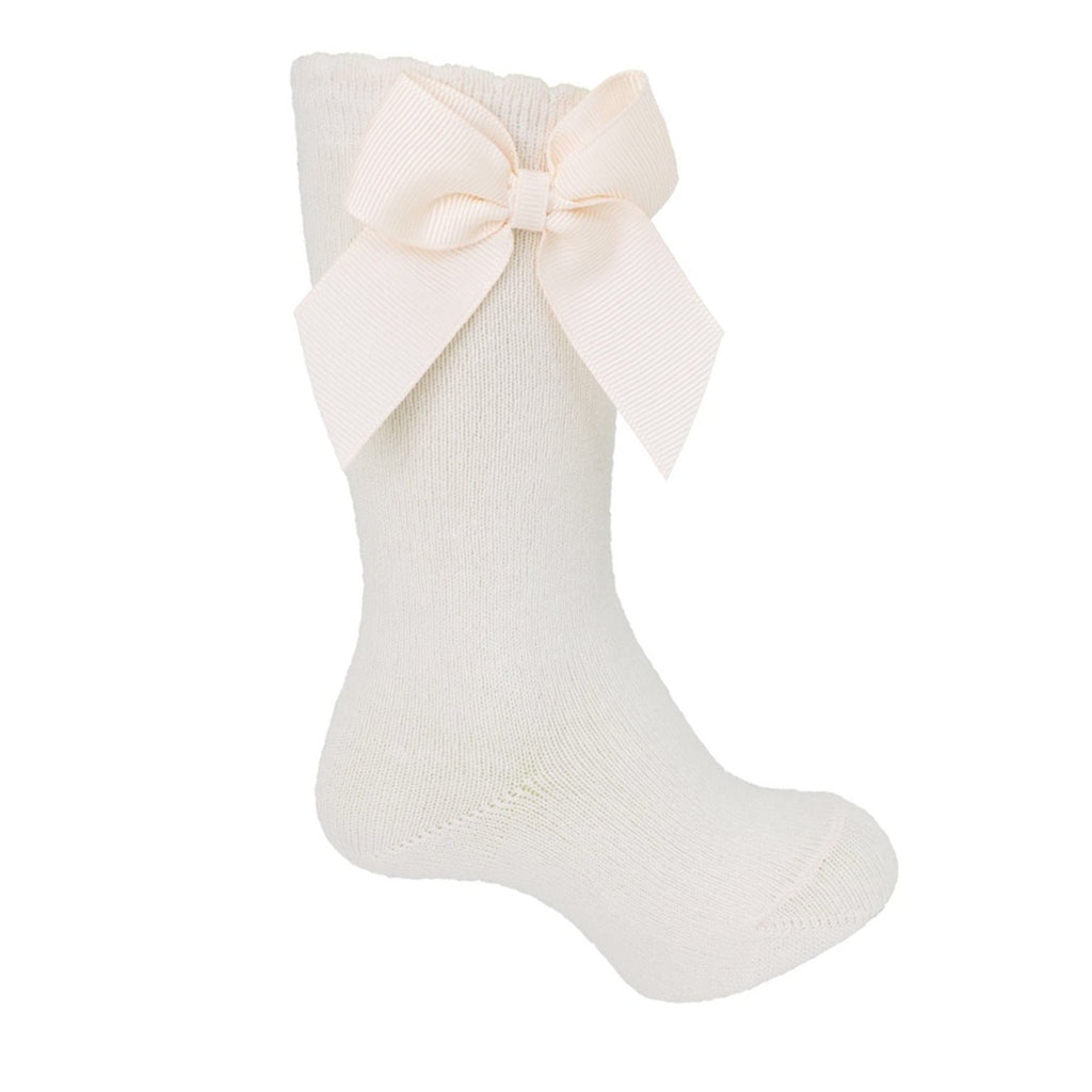 Carlomagno Girls Ivory Bow Knee Socks - Madison-Drake Children's Boutique