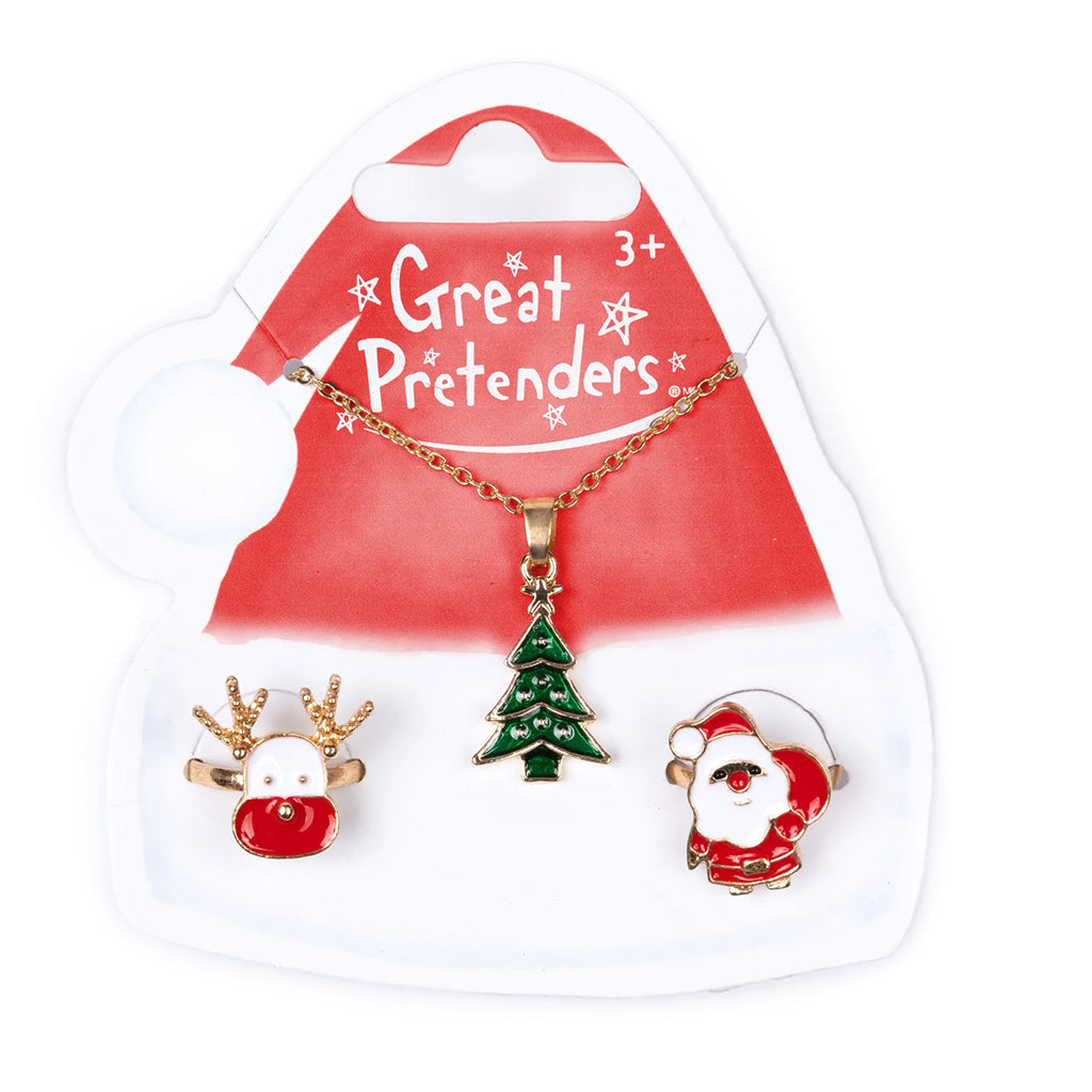 Little Girl's Christmas Tree Necklace & Rings Set