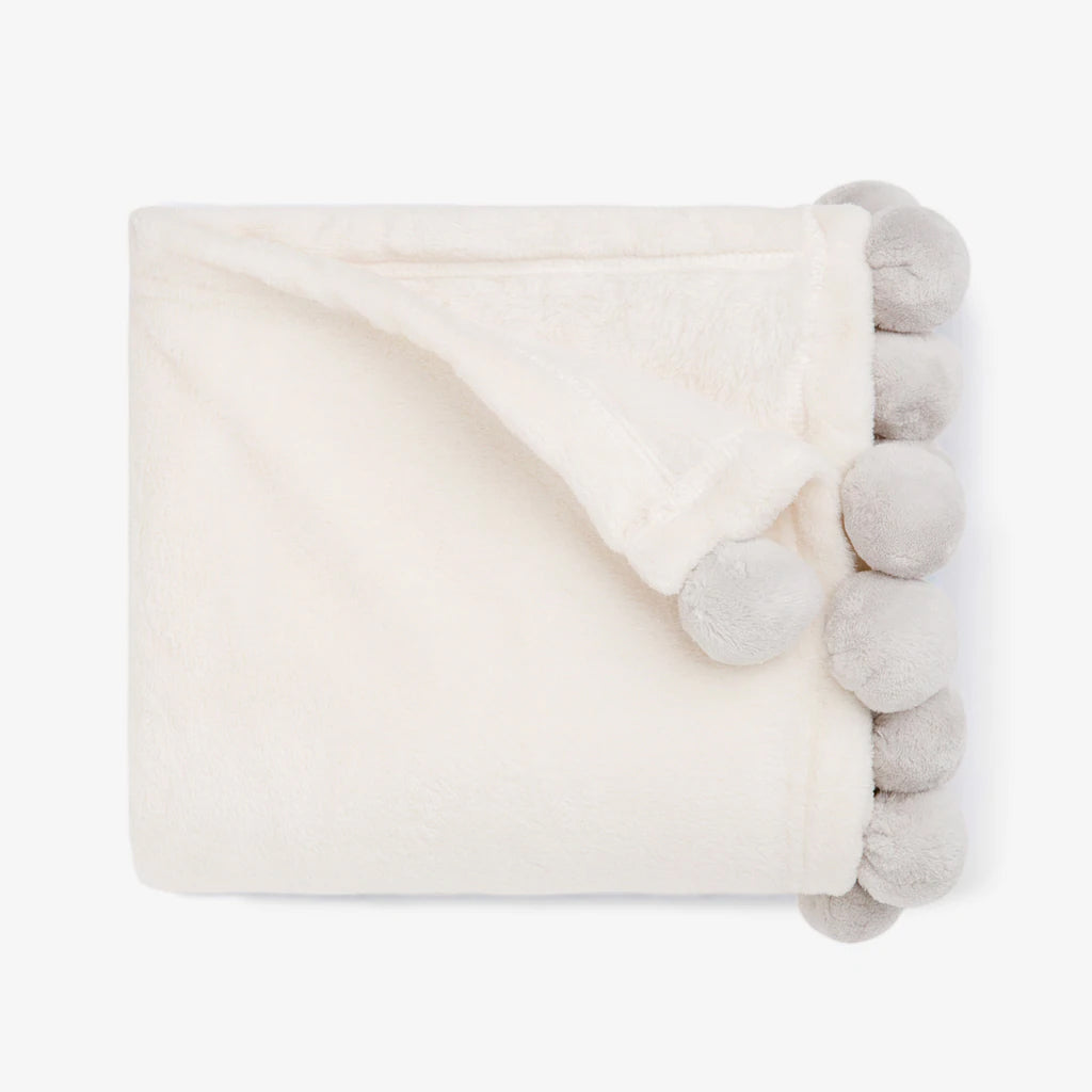 Elegant Baby Grey Pom Pom Trim Fleece Baby Blanket