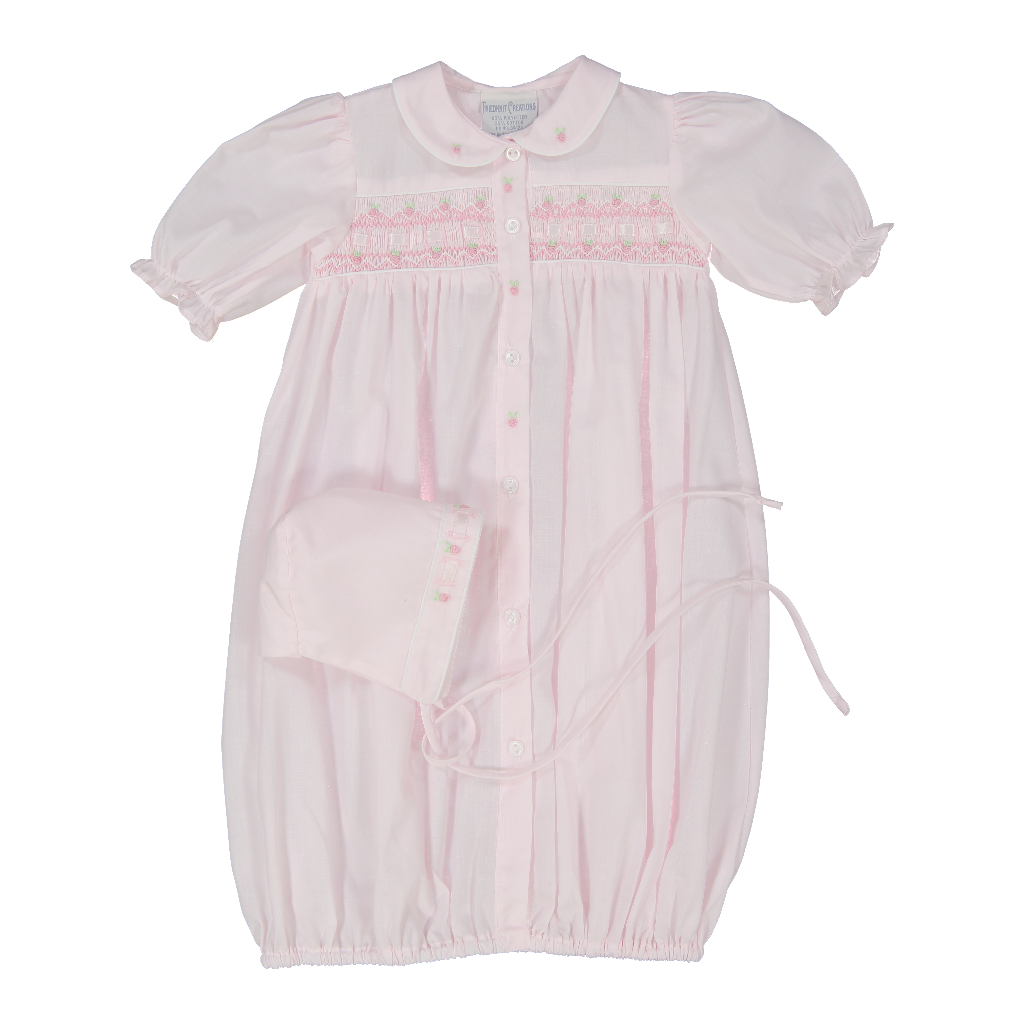 Friedknit Creations Baby Girl's Pink Smocked Newborn Take Home Set
