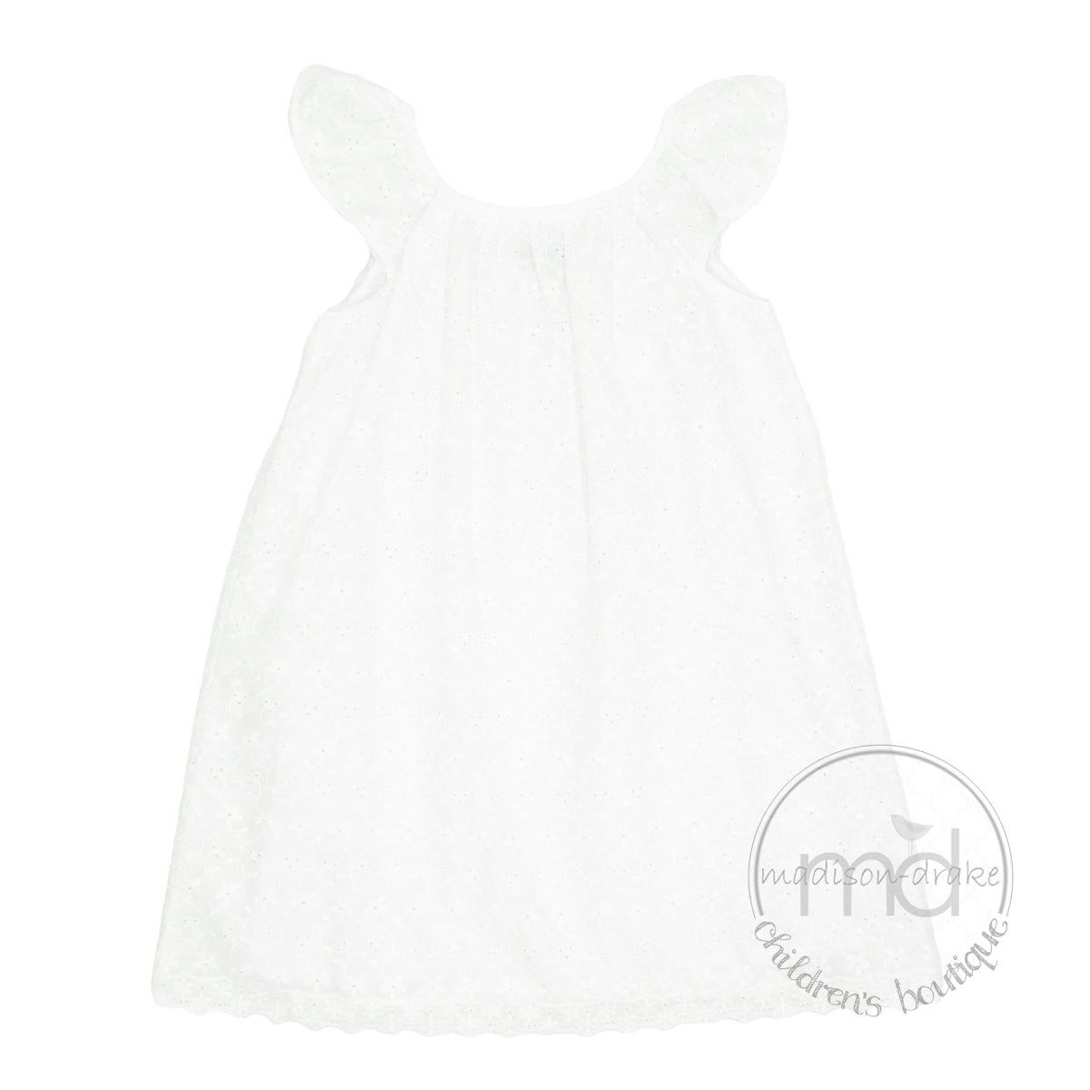 Little Girl's White Eyelet A-Line Dress by Funtasia Too - Madison-Drake  Children's Boutique