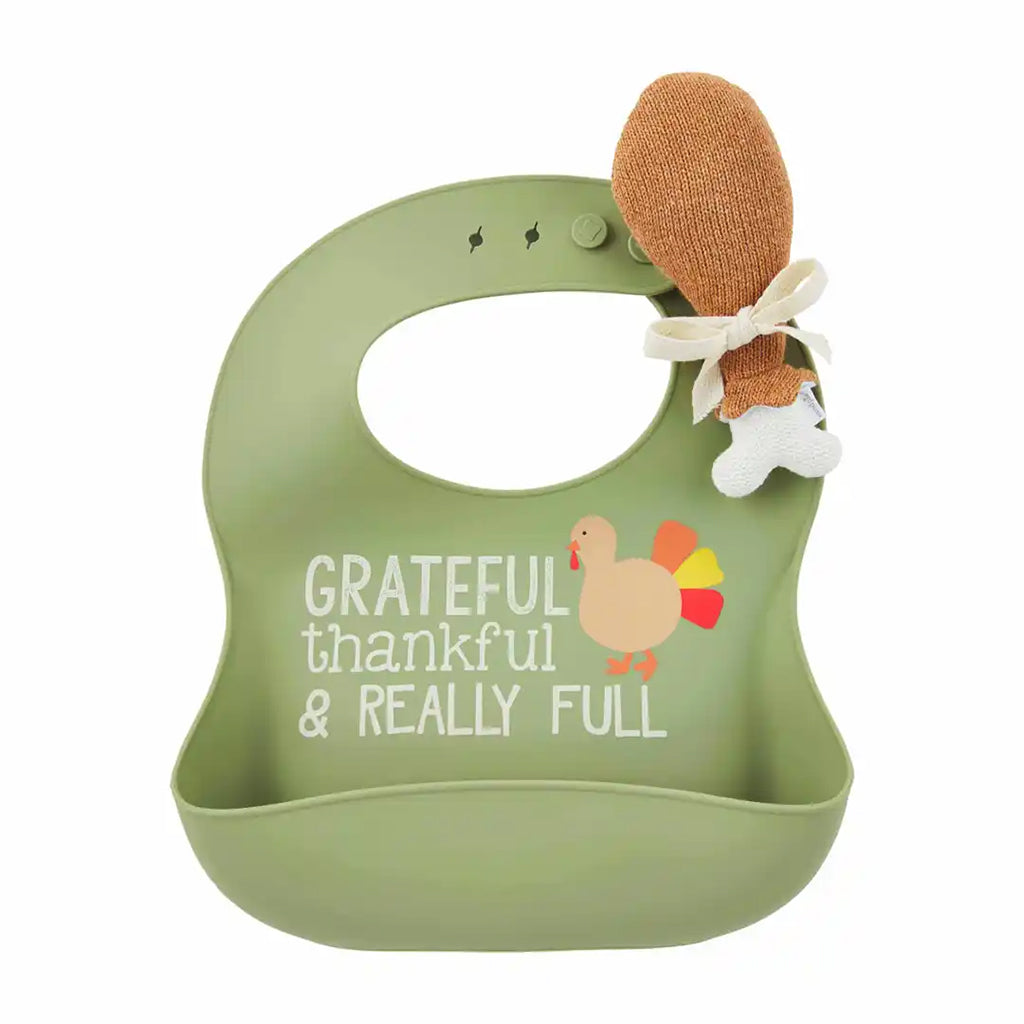 Mud Pie Grateful and Thankful Thanksgiving Silicone Bib and Rattle Set