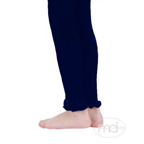 Jefferies Socks Ruffled Footless Tights - Girls Navy Blue Leggings - Madison-Drake Children's Boutique