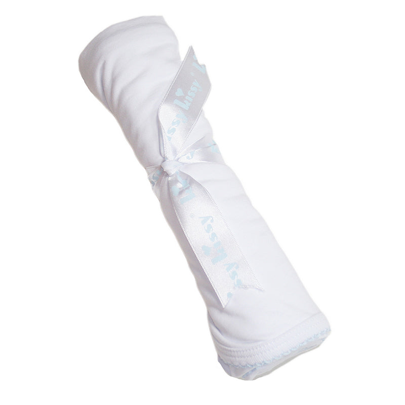 Kissy Kissy Receiving Blanket - White / Blue - Madison-Drake Children's Boutique