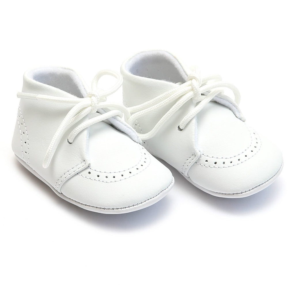 L'amour Benny White Leather Baby Boy Crib Shoes