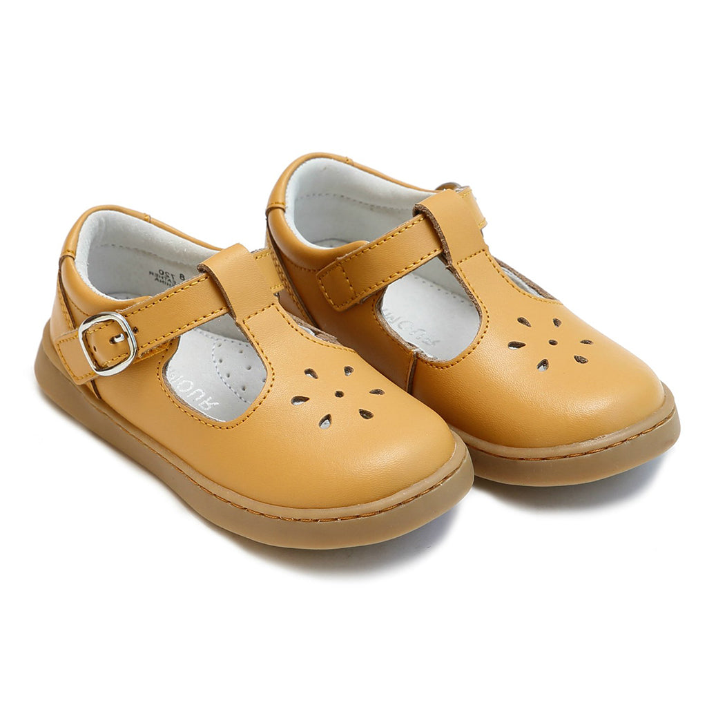 L'Amour Chelsea Little Girl's Mustard Yellow T-Strap Mary Jane Shoes