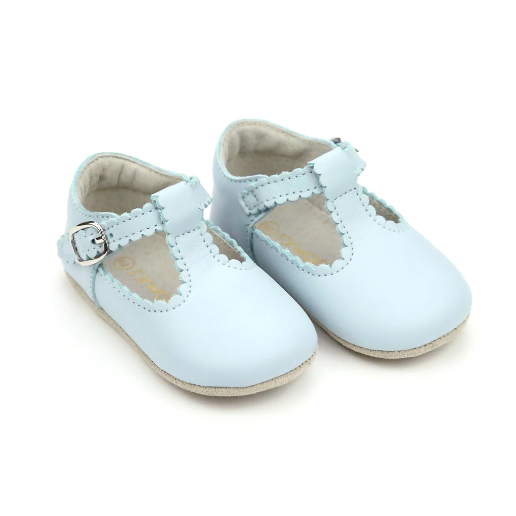 L'Amour Light Blue Elodie Baby Girl's Mary Jane Crib Shoes