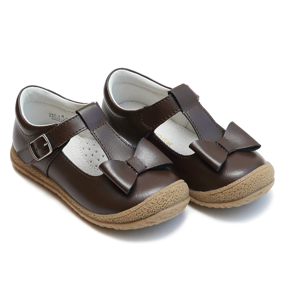 L'Amour Little Girl's Brown T-Strap Mary Jane Bow Shoes