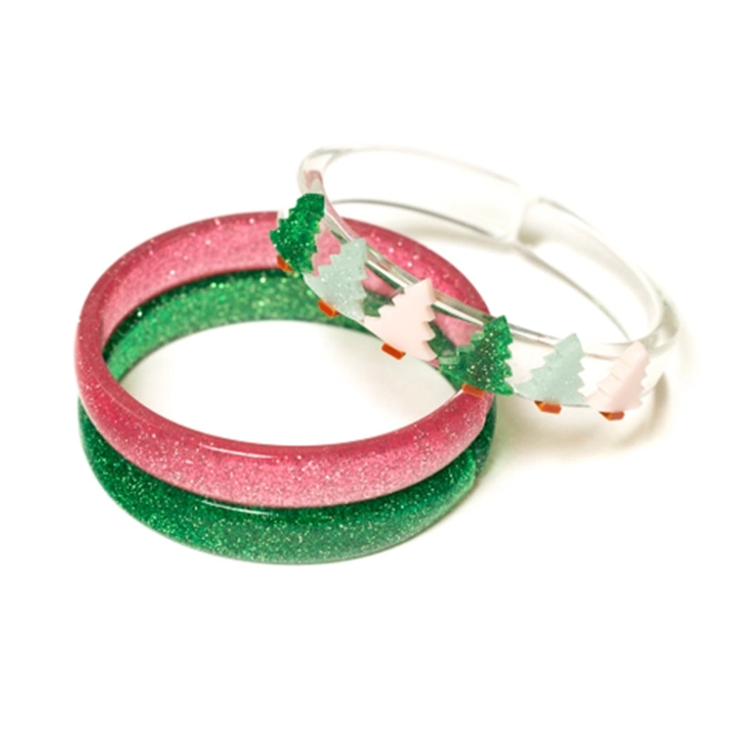 Multi Christmas Trees Glitter Bangle Bracelet Set Lilies & Roses