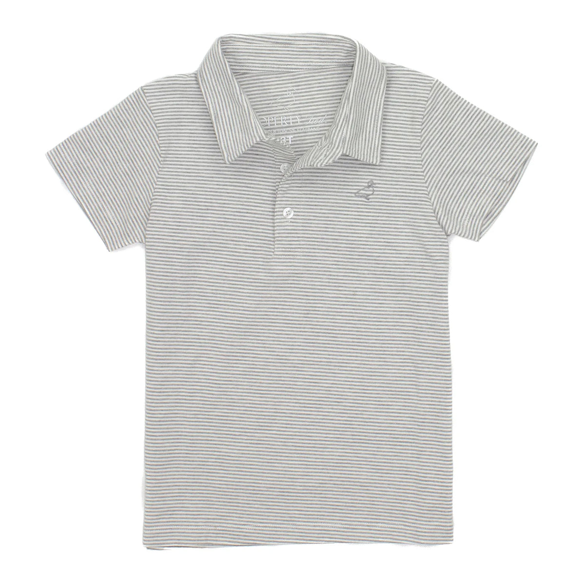 Toddler Boy's Light Grey Striped Polo Shirt by Properly Tied