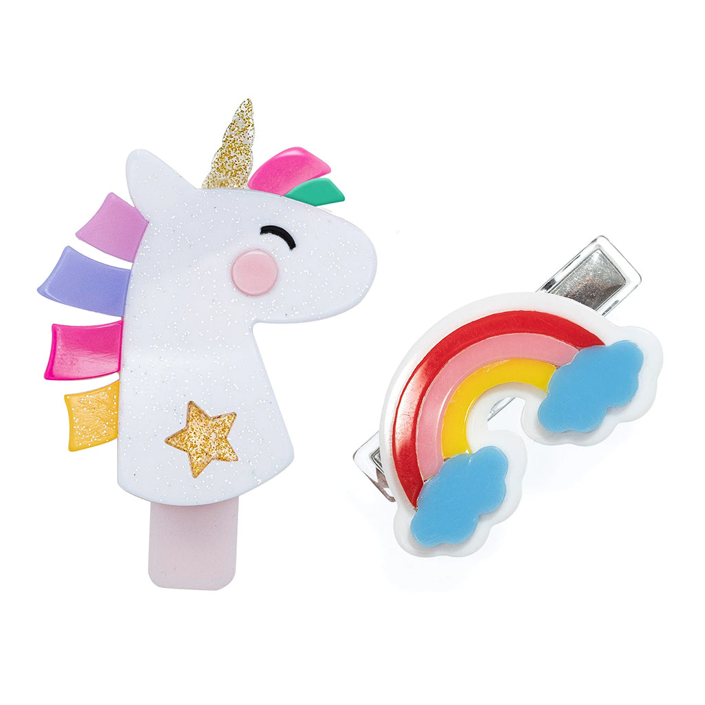 Unicorn and Rainbow Glitter Hair Clips by Lilies & Roses