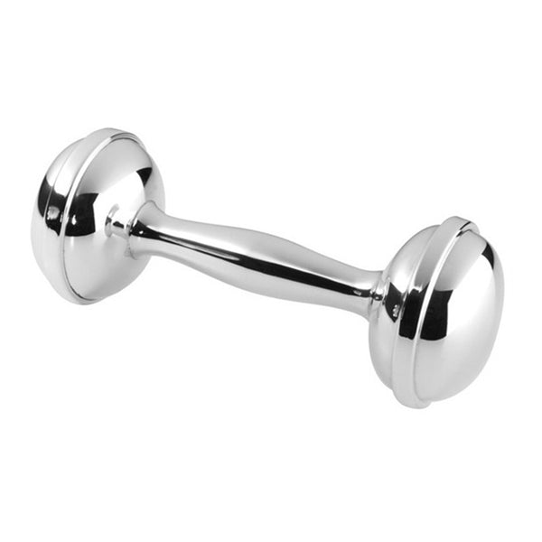 Salisbury Polished Pewter Dumbbell Baby Rattle MadisonDrake Children