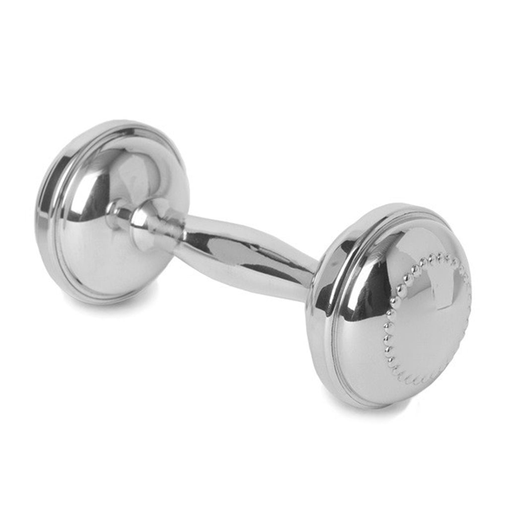 Salisbury Polished Pewter Dumbbell Baby Rattle with Beading