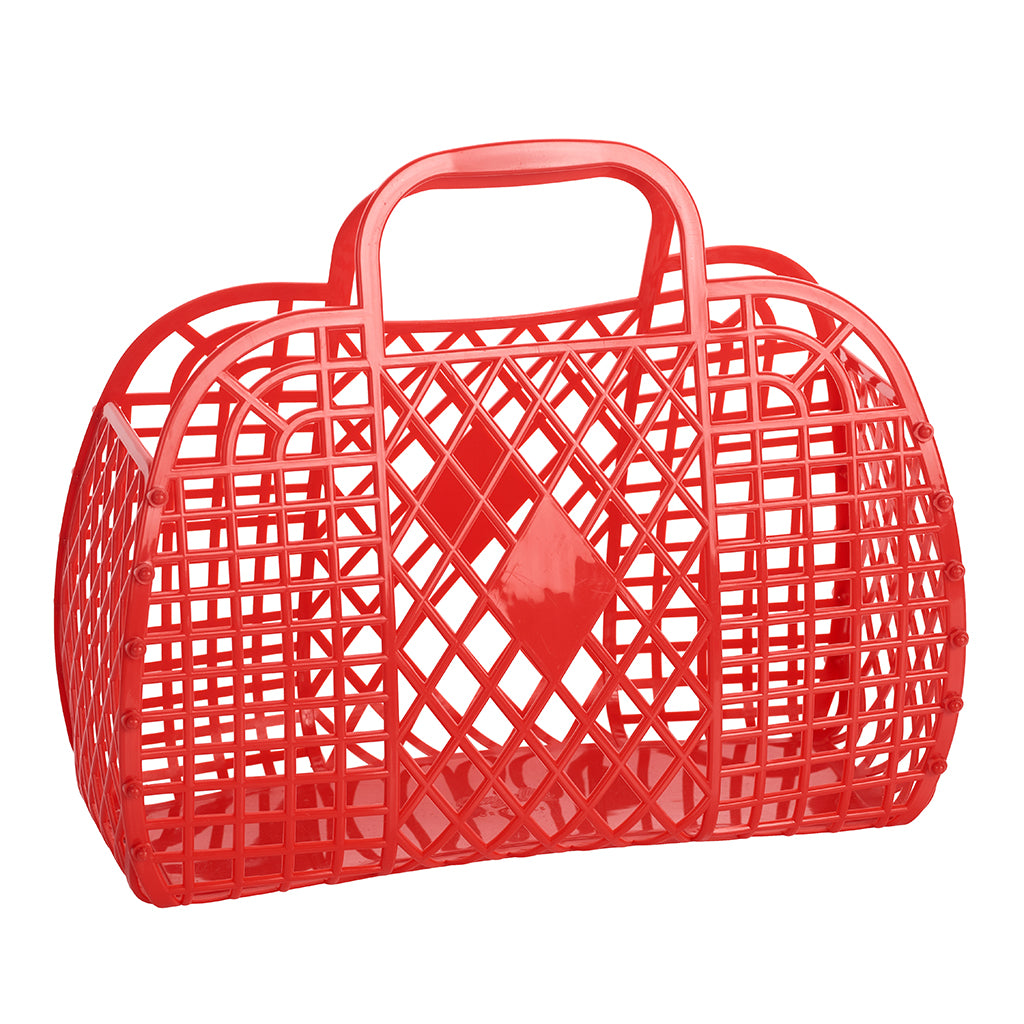 SunJellies Red Large Retro Basket Tote Bag