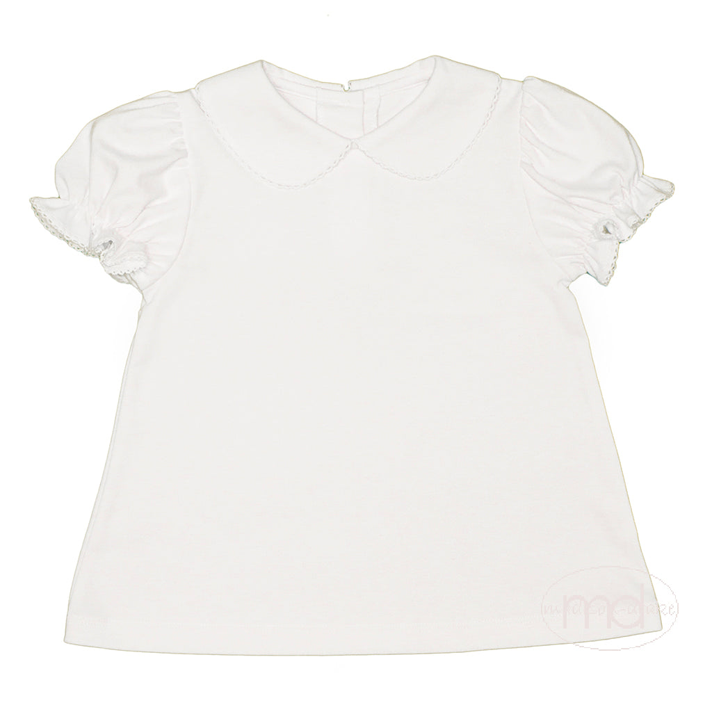 Zuccini Girls White Collared Short Sleeved Shirt White Picot Trim