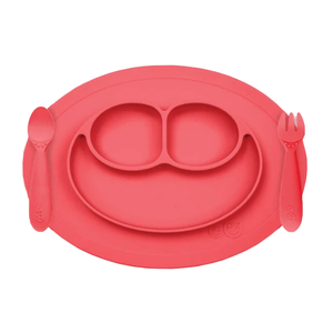 ezpz Silicone Mini Feeding Set Suction Placemat Toddler Plate Utensils Coral