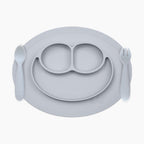 ezpz Silicone Mini Feeding Set Suction Placemat Toddler Plate Utensils Pewter