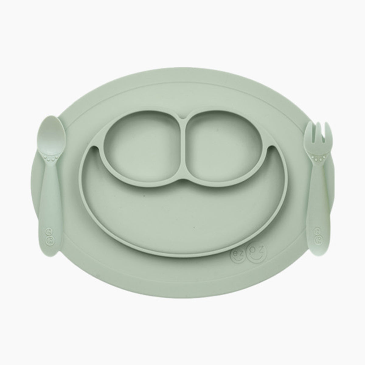 ezpz Silicone Mini Feeding Set Suction Placemat Toddler Plate Utensils Sage